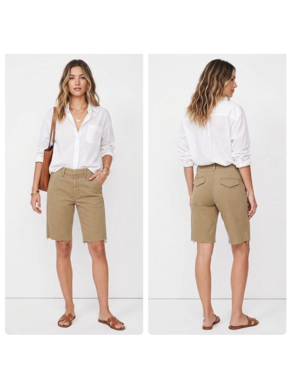 MOTHER The Shaker Prep Short Fray Chino Utility Bermuda Shorts Khaki Brown Sz 25
